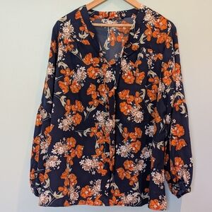 BloomChic Navy and Orange Floral Blouse